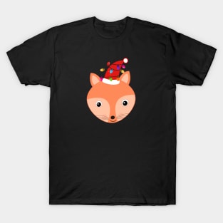 Cute fox with christmas red santa hat and light bulbs T-Shirt